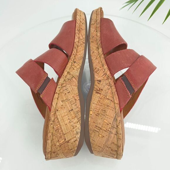 Born Sandals Women's 9 Luna Slide Red Leather Slip On Wedge Casual Open Toe - Picture 4 of 16